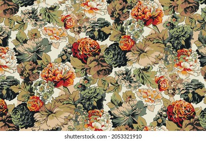 abstract solid flowers arrangement, all-over design with solid background for textile printing factory
