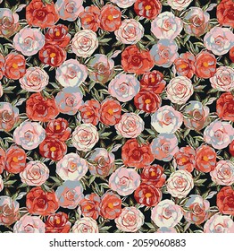 abstract solid flowers arrangement with solid background, vector all over design for textile printing factory