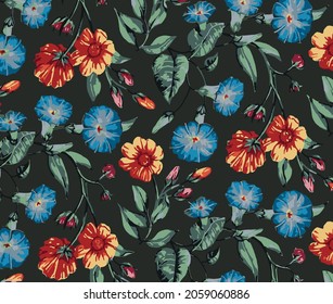 abstract solid flowers arrangement with solid background, vector all over design for textile printing factory