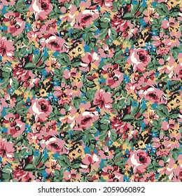 abstract solid flowers arrangement with solid background, vector all over design for textile printing factory