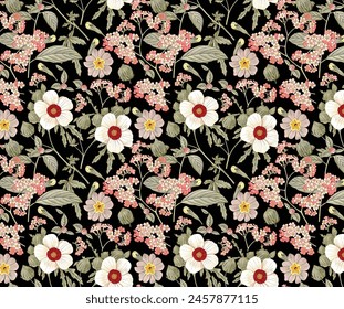 abstract solid flowers arrangement with solid background, vector all over design for textile printing factory