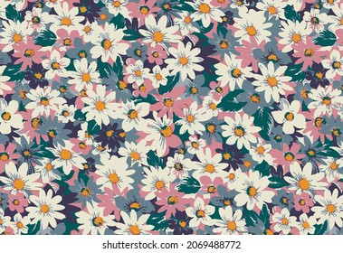 abstract a solid flowers arrangement with medium  color, all over vector design with solid  background for textile printing factory
