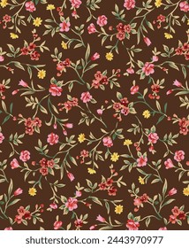 abstract solid modern textile design, arrangement with vector, all-over seamless small, and tiny chamomile flower pattern with pink and brown tone color illustration digital image printing factory