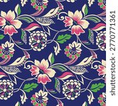 abstract solid modern textile vector design, arrangement with big hibiscus flower, all-over seamless  pattern with blue tone color illustration, digital image printing factory