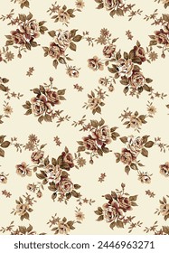 abstract solid modern textile vector design, arrangement with small rose flowers, all-over seamless  pattern with brown and cream tone color illustration digital image printing factory