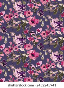 abstract solid modern textile vector design, arrangement with big and small hibiscus flowers, all-over seamless  pattern with purple and pink tone color illustration digital image printing factory