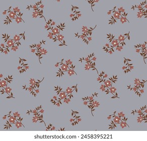 abstract solid modern textile vector design, arrangement with simple small cherry flowers, all-over seamless  pattern with red and gray tone color illustration digital image printing factory