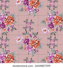 abstract solid modern textile vector design, arrangement with rose and small flowers, all-over seamless pattern with orange and yellow tone color illustration digital image printing factory