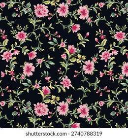 abstract solid modern textile vector design, arrangement with medium and tiny hibiscus flower, all-over seamless  pattern with pink and green tone color illustration, digital image printing factory