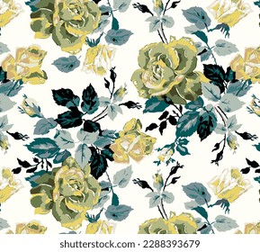 abstract a solid monochrome of solid abstract roses and leaves arrangement with medium color, all over vector design with solid background illustration digital image for textile printing factory