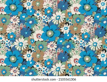 abstract solid multicolor blooming flowers with Tosca color all-over vector digital image for textile and paper motifs