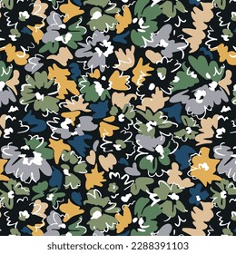 abstract a solid multicolor of simple cartoon flower with medium color, full all over vector design with dark background illustration digital image for textile printing factory