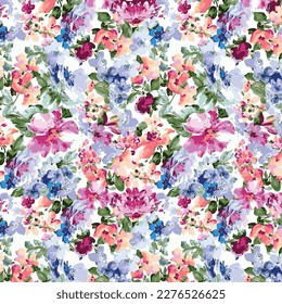abstract a solid multicolor small and big flower mixed vector pattern arrangement with medium color, all over vector design with white background illustration digital image for textile printing factor