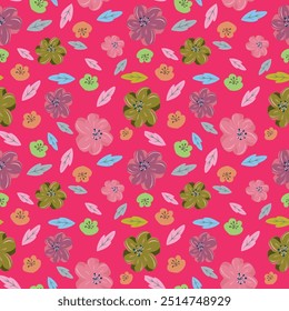 abstract a solid multicolor small and big flower mixed vector pattern arrangement with medium color, all over vector design with white background illustration digital
