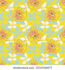 abstract a solid multicolor small and big flower mixed vector pattern arrangement with medium color, all over vector design with white background illustration