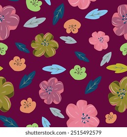 abstrato uma flor multicolor sólida pequena e grande vetor misto arranjo padrão com cor média, todo sobre o projeto do vetor com fundo branco ilustração digital