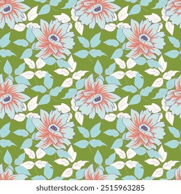 abstract a solid multicolor small and big flower mixed vector pattern arrangement with medium color, all over vector design with white background illustration digital