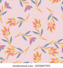 abstract a solid multicolor small and big flower mixed vector pattern arrangement with medium color, all over vector design with white background illustration digital