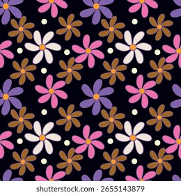 abstract a solid multicolor small and big flower mixed vector pattern arrangement with medium color, all over vector design with white background illustration digital