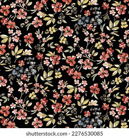 abstract a solid multicolor abstract small flower vector pattern arrangement with dark background color, all over design with solid background illustration digital image for textile printing factory
