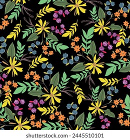 abstract a solid multicolor abstract small flower vector pattern arrangement with dark background color, all over design with solid background illustration