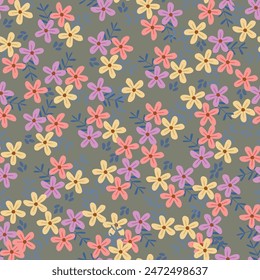 abstracto un arreglo floral sólido Pequeño con color brillante, todo el diseño del Vector con la ilustración del fondo crema Imagen digital para la fábrica de cortinas de impresión textil