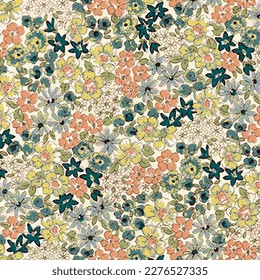 abstract a solid three-color small flower vector pattern arrangement with yellow tone, all over paper or textile design with solid background illustration digital image for clothes printing factory
