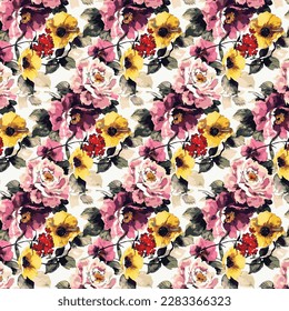 abstract a solid three-tone blooming and rose flower arrangement with medium color, all over vector design with solid bright background illustration digital image for textile printing factory