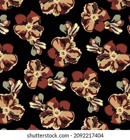 abstract a solid vector big flowers all over design with black color background illustration textile digital image