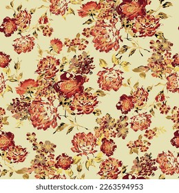 abstract a solid vector blooms flower pattern arrangement with red tone color, all over textile design with monochrome tone for wrapping or carpet printing factory