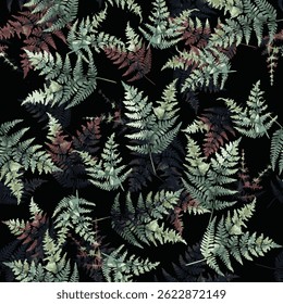 Abstract solid vector design, arrangement with fern all-over seamless pattern with green and brown tone color illustration, digital image