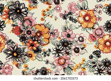 abstract solid vector flowers arrangement with solid background, all over design for textile printing factory
