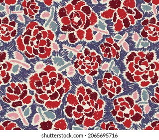 abstract solid vector flowers full  arrangement, all over design with solid medium color background for textile printing factory