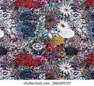 abstract solid vector flowers full  arrangement, all over design with solid medium color background for textile printing factory