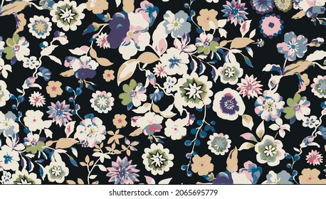 abstract solid vector flowers full  arrangement, all over design with solid medium color background for textile printing factory