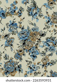 abstract a solid vector roses flower pattern arrangement with medium color, all over textile design with monochrome tone for carpet and paper printing factory
