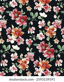 abstract solid vector textile design, arrangement with big and small hibiscus flower, all-over seamless pattern with red and green tone color illustration digital image printing factory