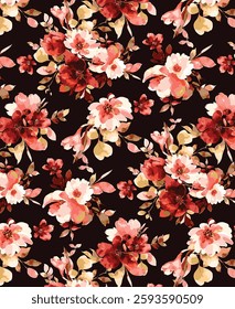 abstract solid vector textile design, arrangement with monochrome big hibiscus flower, all-over seamless pattern with red and cream tone color illustration digital image printing factory