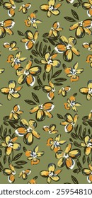 abstract solid vector textile design, arrangement with small jasmine flower, all-over seamless pattern with green and yellow tone color illustration digital image printing factory