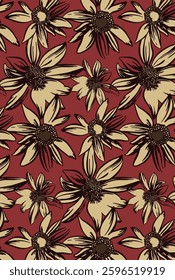 abstract solid vector textile design, arrangement with simple big chrysanthemum flower, all-over seamless pattern with brown and cream tone color illustration digital image printing factory