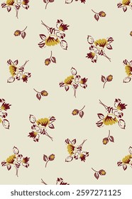 abstract solid vector textile design, arrangement with monochrome simple small flower, all-over seamless pattern with red and yellow tone color illustration digital image printing factory