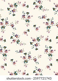 abstract solid vector textile design, arrangement with monochrome small hibiscus flower, all-over seamless pattern with pink and cream tone color illustration digital image printing factory