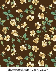 abstract solid vector textile design, arrangement with monochrome small flower and leaves, all-over seamless pattern with green and yellow tone color illustration digital image printing factory