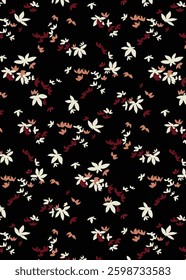 abstract solid vector textile design, arrangement with monochrome small simple cartoon leaves, all-over seamless pattern with black and brown tone color illustration digital image printing factory