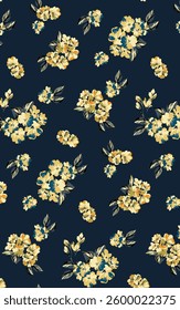 abstract solid vector textile design, arrangement with small chamomile flowers, all-over seamless pattern with yellow and green tone color illustration digital image printing factory