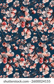 abstract solid vector textile design, arrangement with big and small cherry blossom, all-over seamless pattern with red and gray tone color illustration digital image printing factory
