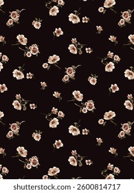 abstract solid vector textile design, arrangement with small chrysanthemum flowers, all-over seamless pattern with brown and orange tone color illustration digital image printing factory