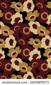 Abstract solid vector textile design, arrangement with big monochrome anemone flower, all-over seamless pattern with red and yellow tone color illustration digital image printing factory