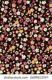 Abstract solid vector textile design, arrangement with monochrome small hibiscus flower, all-over seamless pattern with orange and pink tone color illustration digital image printing factory