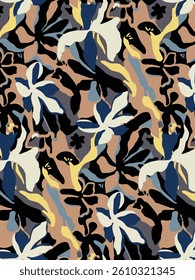 Abstract solid vector textile design, arrangement with big simple silhouette hibiscus flower, all-over seamless pattern with blue and gray tone color illustration digital image printing factory